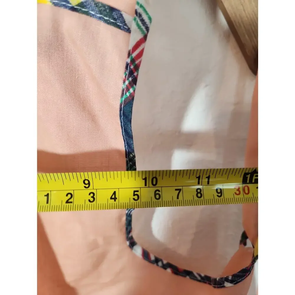 Vintage Handmade Womens Full Bib Apron Peach Floral Trim Pocket Cottagecore